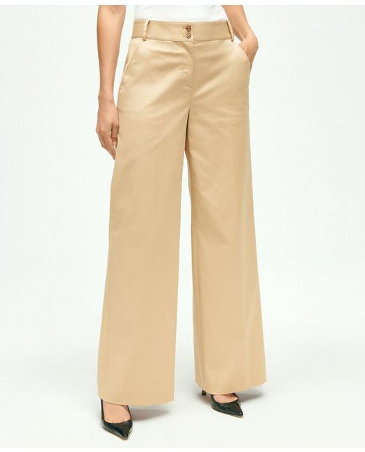 Brooks Brothers Women's Cotton Twill Wide Leg Pants Beige