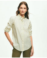 Brooks Brothers Women's Classic Fit Non-Iron Stretch Supima Cotton Stripe Shirt Yellow