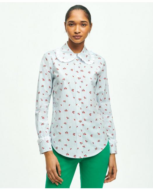 Brooks Brothers Women's Cotton Poplin Ruffled Floral Shirt Multicolor