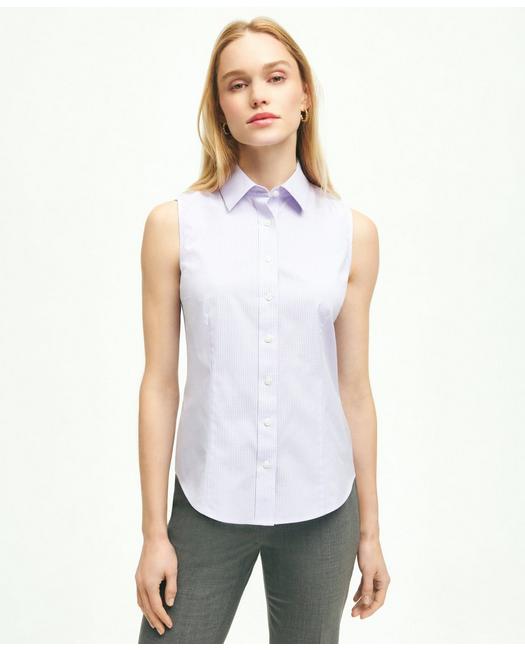 Brooks Brothers Women's Fitted Supima Cotton Non-Iron Sleeveless Gingham Shirt Lavender