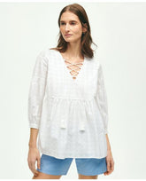 Brooks Brothers Women's Eyelet Tie Neck Blouse White