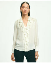 Brooks Brothers Women's Silk Georgette Ruffled Blouse White