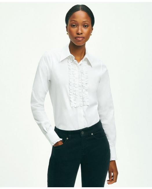 Brooks Brothers Women's Classic Fit Stretch Supima Cotton Non-Iron Tuxedo Blouse White