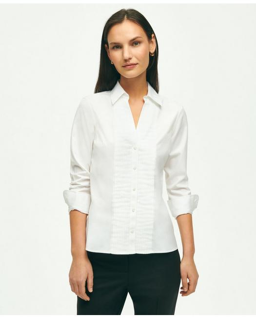 Brooks Brothers Women's Fitted Stretch Supima Cotton Non-Iron Tuxedo Blouse White