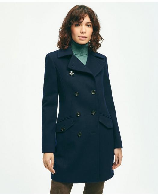 Brooks Brothers Women's Brushed Wool Double-Breasted Coat Navy