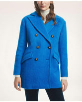 Brooks Brothers Women's Wool Mohair Blend Double-Breasted Coat Blue