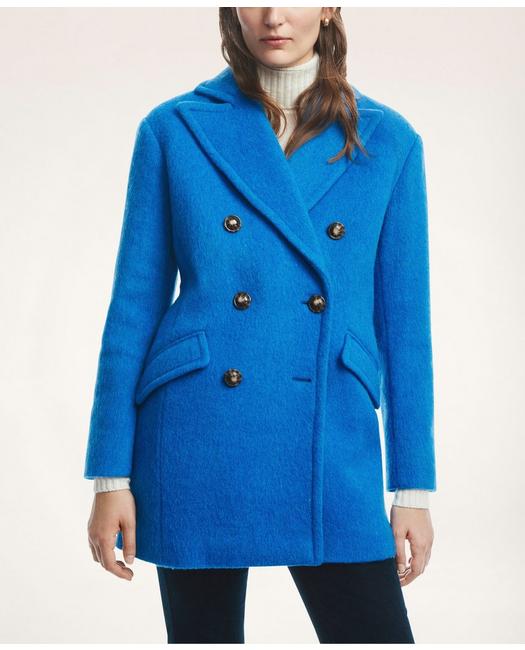 Brooks Brothers Women's Wool Mohair Blend Double-Breasted Coat Blue