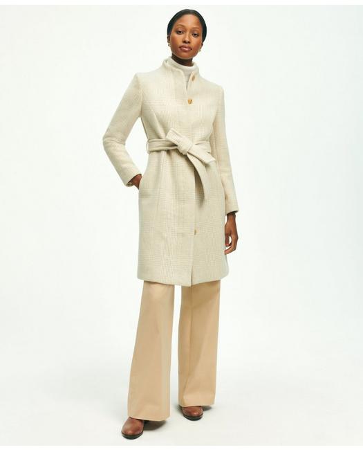 Brooks Brothers Women's Wool Blend Belted Funnel Neck Coat Camel