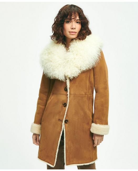 Brooks Brothers Women's Authentic Shearling Coat Tan