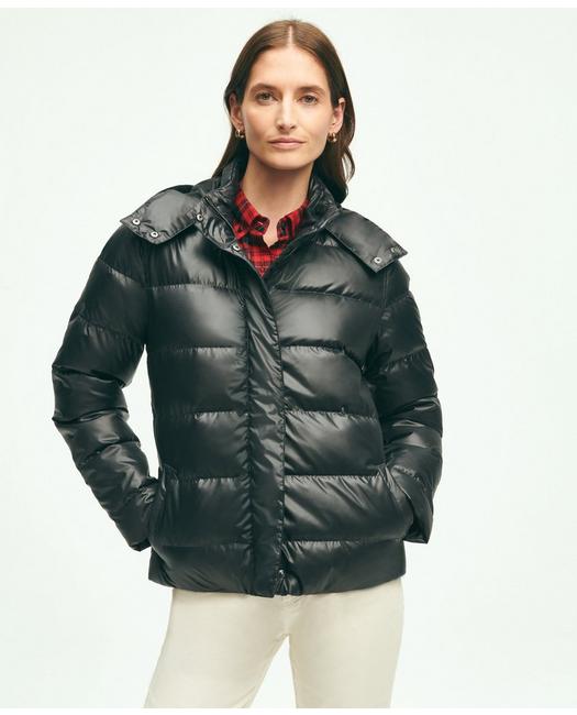 Brooks Brothers Women's Down Hooded Puffer Coat Black