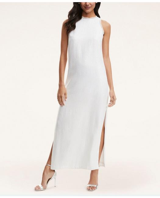 Brooks Brothers Women's Iridescent Sequin Sleeveless Dress White