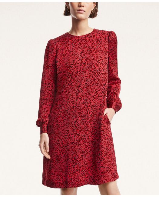 Brooks Brothers Women's Soft Satin Animal Print Dress Red