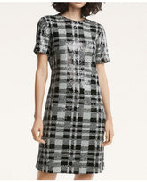 Brooks Brothers Women's Plaid Sequin Dress Black