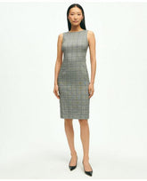 Brooks Brothers Women's Linen Blend Glen Plaid Sheath Dress Light Grey