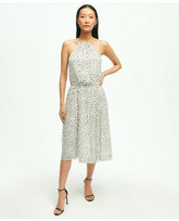 Brooks Brothers Women's Chiffon Dot Print Pleated Halter Dress White