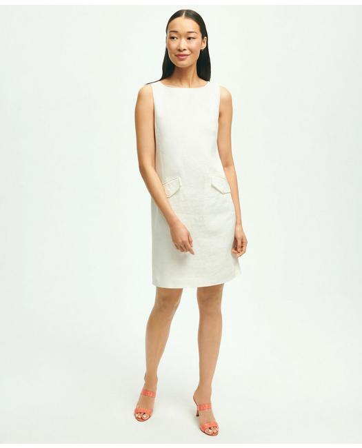 Brooks Brothers Women's Linen Boatneck Shift Dress White