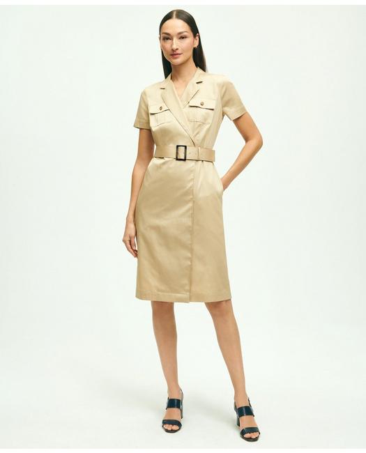 Brooks Brothers Women's Cotton Belted Safari Shirt Dress Beige