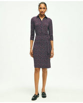 Brooks Brothers Women's Jersey Belted Plaid Print Dress Navy