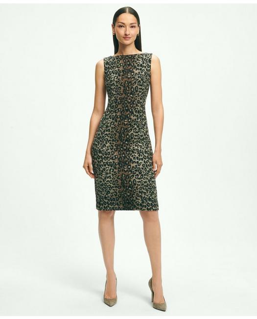 Brooks Brothers Women's Wool Blend Leopard Print Sheath Dress Brown