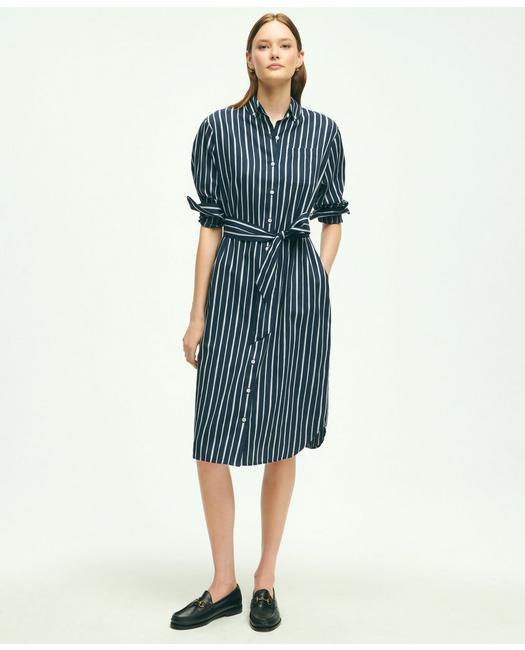 Brooks Brothers Women's Cotton Striped Shirt Dress Navy