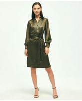 Brooks Brothers Women's Satin Popover Belted Shirt Dress Olive