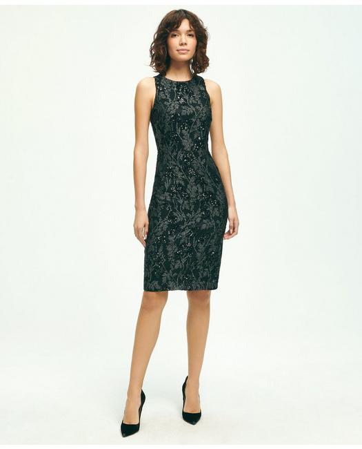 Brooks Brothers Women's Sleeveless Sequin Lace Sheath Dress Black