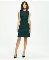 Brooks Brothers Women's Black Watch Velvet-Trimmed A-Line Dress Navy/Green