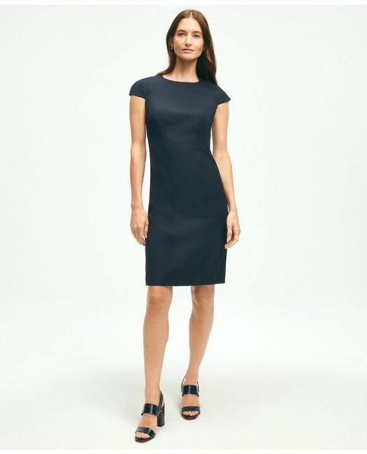 Brooks Brothers Women's Stretch Wool Cap Sleeve Sheath Dress Navy