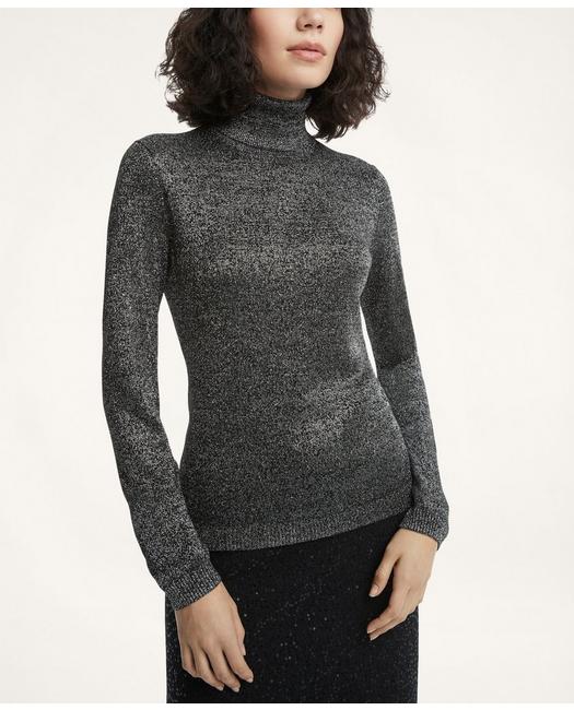 Brooks Brothers Women's Sparkle-Knit Turtleneck Sweater Black