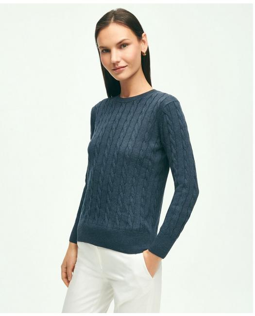 Brooks Brothers Women's Supima Cotton Cable Crewneck Sweater Dark Blue Heather