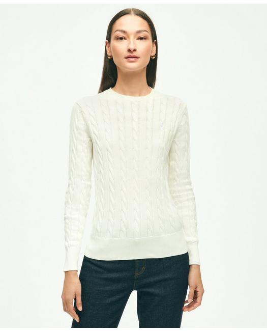 Brooks Brothers Women's Supima Cotton Cable Crewneck Sweater White