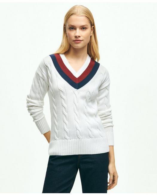 Brooks Brothers Women's Supima Cotton Tennis Sweater Off White