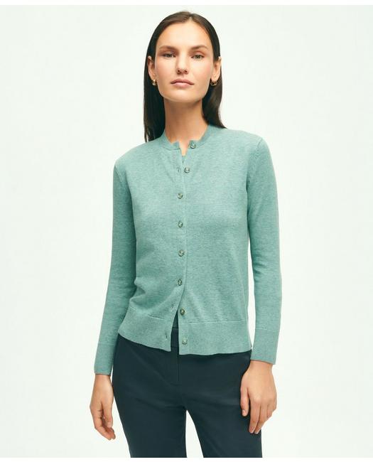 Brooks Brothers Women's Supima Cotton Cardigan Sweater Green Heather