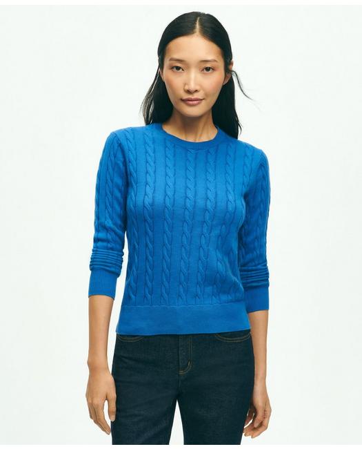 Brooks Brothers Women's Supima Cotton Cable Crewneck Sweater Blue