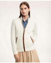 Brooks Brothers Women's Merino Wool Zip Sweater Jacket Cream