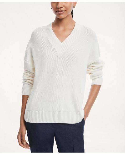 Brooks Brothers Women's Relaxed Merino Wool Sweater White