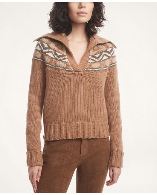 Brooks Brothers Women's Alpaca-Wool Fair Isle Sweater Brown