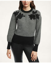 Brooks Brothers Women's Merino Wool Embroidered Houndstooth Sweater Black