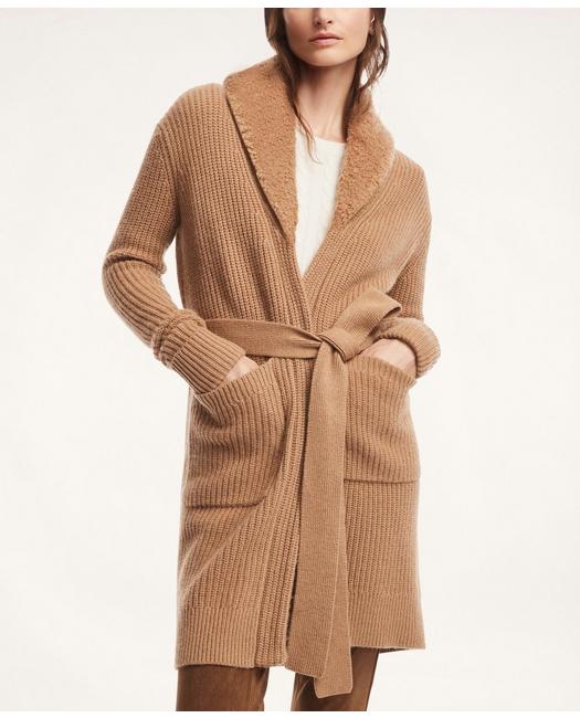 Brooks Brothers Women's  Hair Belted Cardigan Camel