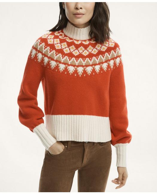 Brooks Brothers Women's Merino Wool Fair Isle Sweater Red