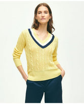 Brooks Brothers Women's Linen Cable Knit Tennis Sweater Yellow