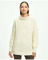 Brooks Brothers Women's Oversize Merino Wool Mock Neck Aran Knit Sweater Cream