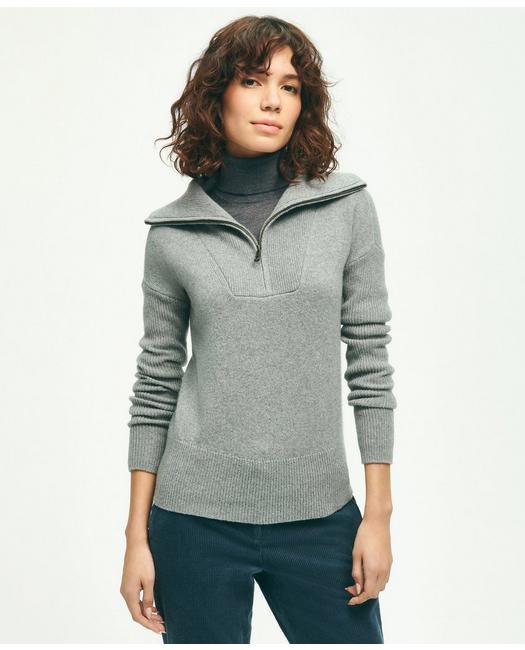 Brooks Brothers Women's Wool Cashmere Half-Zip Sweater Grey