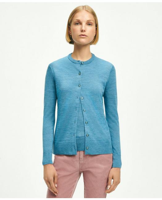 Brooks Brothers Women's Merino Wool Cardigan Sweater Blue Heather