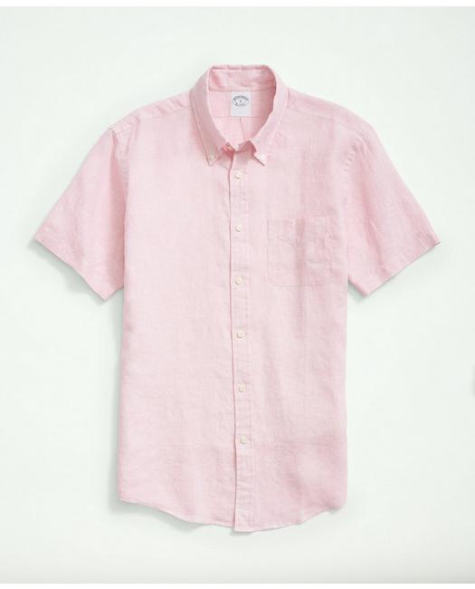 Brooks Brothers Men's Big & Tall Irish Linen Short-Sleeve Sport Shirt Pink