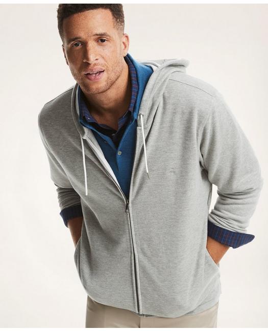 Brooks Brothers Men's Big & Tall Pique Knit Hoodie Grey