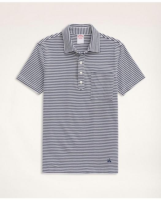 Brooks Brothers Men's Big & Tall Vintage Jersey Feeder Stripe Polo Shirt Navy/White