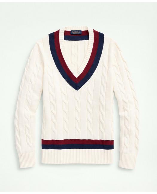 Brooks Brothers Men's Big & Tall Supima Cotton Cable Tennis Sweater Ivory