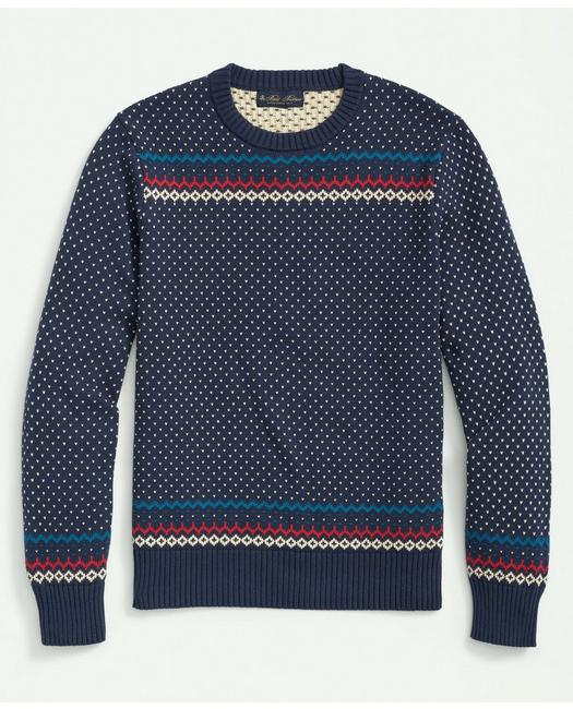 Brooks Brothers Men's Big & Tall Cotton Crewneck Fair Isle Sweater Navy