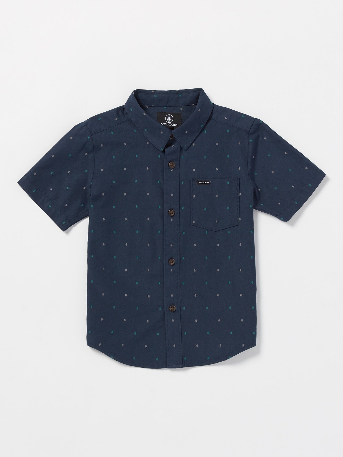 Volcom Hone Stone Woven Boys Short Sleeve Shirt (Age 2-7) Navy